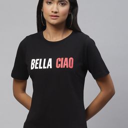 plusS Women Black & White Bella Ciao Money Heist Song Print Cotton T-shirt-picture-34