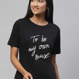plusS Women Black & White Typography Print Monochrome Cotton T-shirt-image-100