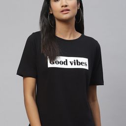 plusS Women Black & White Typography Printed Monochrome Cotton T-shirt-image-66