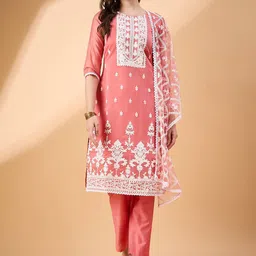 all about you Floral Embroidered Round Neck Straight Kurta with Trousers & Dupatta-16