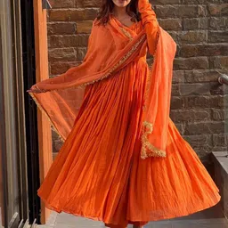 KALINI Round Neck Pleated Anarkali Kurta With Trousers & Dupatta-53