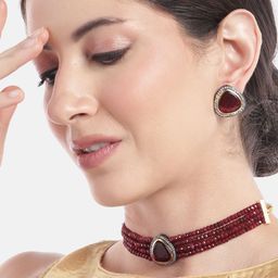 Anouk Women Gold-Plated AD Studded Layered Beaded Necklace with Earrings-23