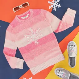 Pantaloons Junior Girls Colourblocked Acrylic Pullover with Embellished Detail-image-39