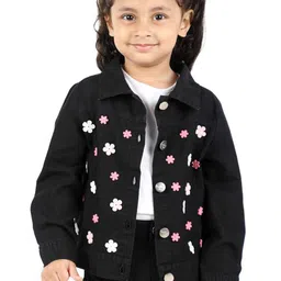Budding Bees Girls Floral Embroidered Crop Denim Jacket-image-96