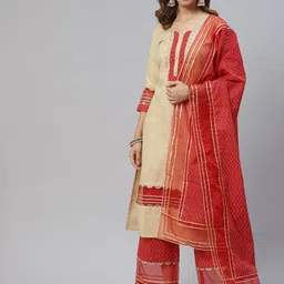 RAJGRANTH Women Cream-Coloured Gotta Patti Kurta with Palazzos & With Dupatta-image-36