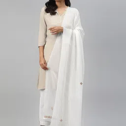ADA White & Golden Hand Embroidered Gotta Patti Work Handloom Dupatta-26