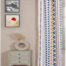 HOMEMONDE White & Red Geometric Cotton Room Darkening Long Door Curtain-10