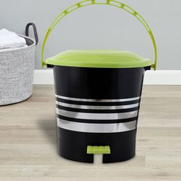 Kuber Industries Black & Green Striped Plastic Pedal Dustbin With Handle-13