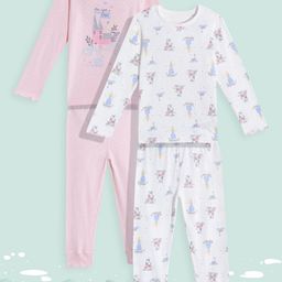 mothercare Girls Pack of 2 Pure Cotton Graphic Print T-shirt with Joggers-image-1