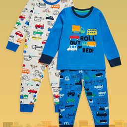 mothercare Infant Boys Pack of 2 Printed Pure Cotton T-shirt with Joggers in Grey & Blue-2