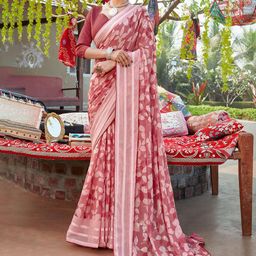 Saree mall Floral Printed Pure Chiffon Block Print Saree-48