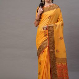 Mitera Mustard Floral Banarasi Saree-picture-14