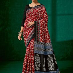 Mitera Maroon & Black Floral Printed Bagh Saree-picture-24