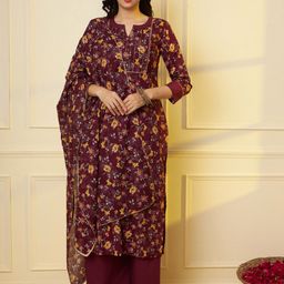 Tissu Women Floral Printed Gotta Patti Pure Cotton Straight Kurta with Palazzo & Dupatta-image-31