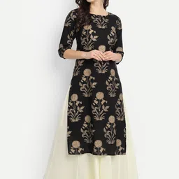 githaan Women Black Ethnic Motifs Printed Pure Cotton Kurta with Palazzos-image-9