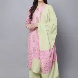 HERE&NOW Women Pink Ethnic Motifs Printed Pure Cotton Kurta Set-picture-28