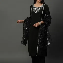 AURELIA Floral Embroidered Round Neck Straight Kurta With Palazzos & Dupatta-picture-17