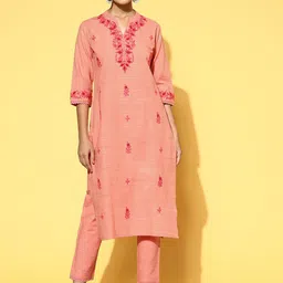 Jaipur Kurti Women Floral Embroidered Kurta With Trousers-image-82