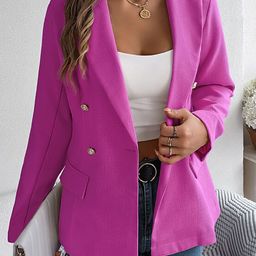 StyleCast Fuchsia Notched Lapel Double Breasted Blazers-image-69