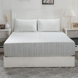 MASPAR White & Grey Printed 144 TC Cotton Double Queen Bedsheet With 2 Pillow Covers-picture-30