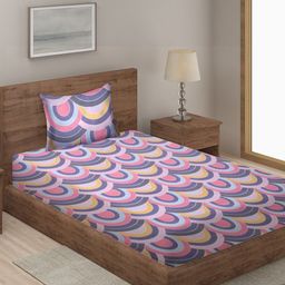 KLOTTHE Pink & Blue Geometric 210 TC Single Bedsheet with 1 Pillow Cover-image-65
