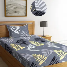 KLOTTHE Grey Floral 300 TC  Elasticated Single Bedsheet with Pillow Cover-image-63