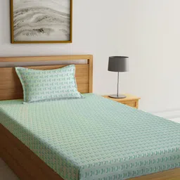 KLOTTHE Green Geometric Printed 300 TC Single Bedsheet With Pillow Cover-picture-12