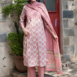Sangria Ethnic Motifs Printed Gotta Patti Pure Cotton Kurta & Trouser With Dupatta-picture-15