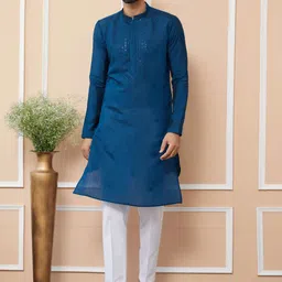 See Designs Men Floral Embroidered Regular Sequinned Kurta with Pyjamas-picture-23