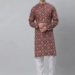 NEUDIS Men Maroon Floral Printed Pure Cotton Kurta with Churidar Set-picture-16