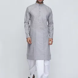 ROYAL KURTA Men Grey Angrakha Pure Cotton Kurta with Dhoti Pants-picture-47