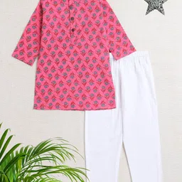The Magic Wand Boys Floral Printed Pure Cotton Straight Kurta with Pyjamas-58