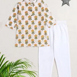 The Magic Wand Boys Floral Printed Pure Cotton Straight Kurta with Pyjamas-image-72