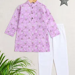The Magic Wand Boys Floral Printed Pure Cotton Straight Kurta with Pyjamas-image-97