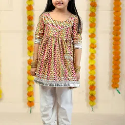 The Mom Store Girls Floral Printed Regular Pure Cotton Kurta with Pyjamas-31