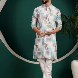 Armaan Ethnic Ethnic Motifs Printed Mandarin Collar Pure Cotton Straight Kurta With Pyjama-21