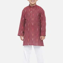 Vastraa Fusion Kids Maroon Ikat Printed Pure Cotton Kurta with Pyjamas-20