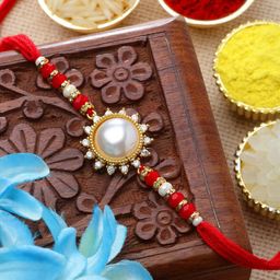 ZENEME Pearl & Artificial Beads Studded Thread Rakhi-image-99