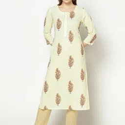 ZNX Clothing Women Yellow Printed Pure Cotton Kurta With Trousers-picture-46