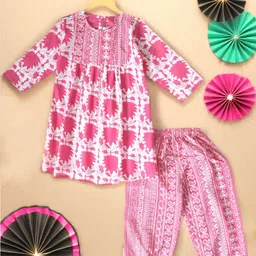 BAESD Girls Ethnic Motifs Printed Regular Pure Cotton A-Line Kurti with Salwar-image-49