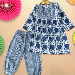 BAESD Girls Ethnic Motifs Printed Regular Pure Cotton A-Line Kurti With Salwar-image-50