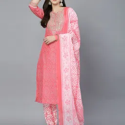 BAESD Bandhani Embroidered Regular Mirror Work Straight Kurta With Salwar & Dupatta-picture-4