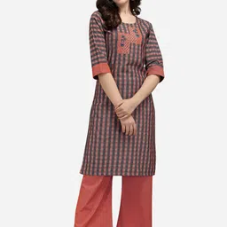 KALINI Women Checked Embroidered Thread Work Kurta with Palazzos-picture-51