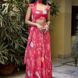 BAARO MASI Floral Printed Square Neck Ready To Wear Lehenga Choli With Dupatta-16
