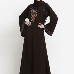 Arrabi Women Coffee Brown Solid Burqa With Scarf-image-44
