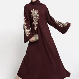 Arrabi Women Maroon & Beige Embroidered Burqas With Scarf-image-37