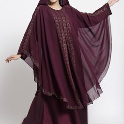 Arrabi Women Purple Embellished Burqa With Scarf-picture-54