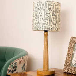 green girgit Beige & Brown Printed Wooden Table Lamp With Shade-9