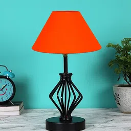 Devansh Orange & Black Textured Cotton Table Lamp With Iron Base-47