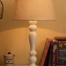 Homesake White & Beige Solid Handcrafted Bedside Standard Table Lamp with Shade-57